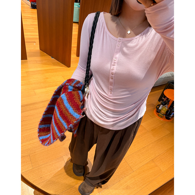 胖mm秋冬亨利领打底衫木子理想大码女装收腰显瘦舒适长袖内搭小衫,淘宝优惠券,粉丝福利购,淘宝优惠卷