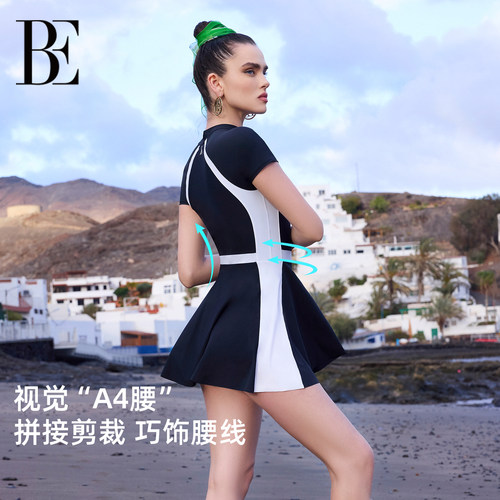 【文怡同款】BE范德安小黑裙系列连体泳衣女裙式大码防晒海边度假 - 图0