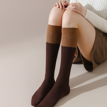 ຖົງຕີນຜ້າຂົນສັດສອງສີ ກາງ calf socks for women cotton pressure stovepipe calf socks autumn and winter Japanese socks black