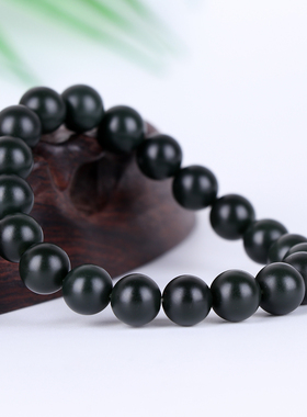 和田玉青玉塔青一细料圆珠玉手串