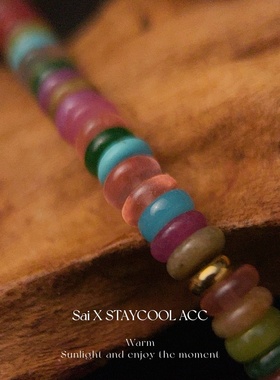 彩色串珠多巴胺配色项链女士复古锁骨链钛钢欧美欧度假风