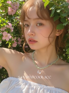 湖水绿色随形清凉葡萄石水滴吊坠女士项链fever同款锁骨链