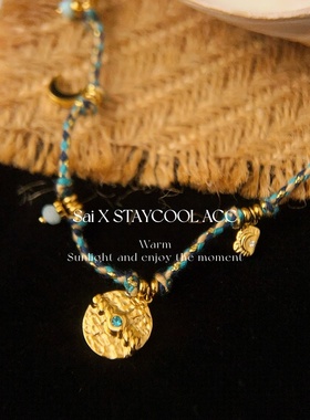 复古度假风彩色编织棉绳女士项链高级感波西米亚钛钢锁骨链