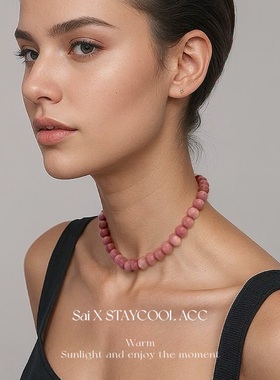 复古中古风粉红色珠圆珠串珠女士项链高级感锁骨链10.7mm 38+8cm