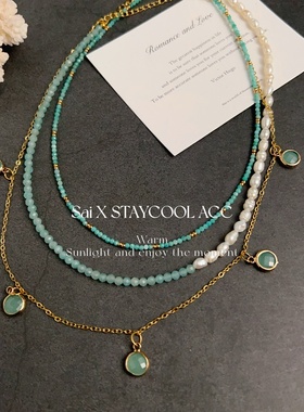 满天星天然切面石度假风女士项链叠戴锁骨链北欧复古