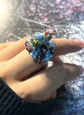 疾走织织|  幸运猫头鹰戒指 串珠戒指 手作戒指 捷克珠戒指