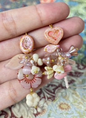 疾走织织|花开有时·粉色系耳环捷克珠花朵耳饰手作串珠耳环耳夹