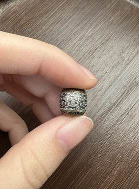 新款白铜双色六字真言佛珠手串桶珠祥云经文穿孔星月菩提散珠圆珠