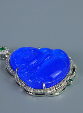 精品冰种老翡翠大肚弥勒佛牌吊坠满绿镶嵌包银老翠玉佛公百搭挂坠