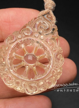 藏式老水晶金刚轮吊坠全手工雕刻白水晶项链挂件文玩佛珠百搭配饰