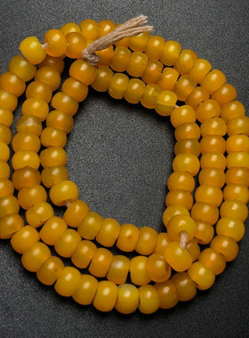 藏传天然鸡油黄玛瑙桶珠项链文玩老玛瑙108颗百搭佛珠手串锁骨链
