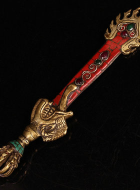 尼泊尔纯铜九股金刚铃杵十字多杰降莫杵法器钺刀马头金刚铜杵法器