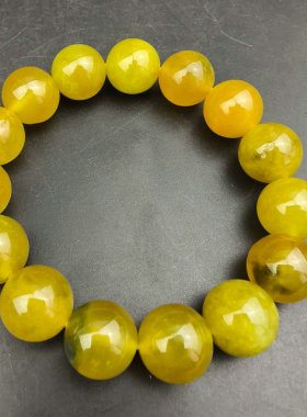 精品缅甸高冰黄翡翠圆珠手串冰种老翠玉手串手链男女百搭佛珠手持