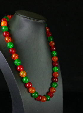 精品缅甸高冰翡翠圆珠串老坑冰种春彩翠玉手串链男女百搭佛珠颈饰