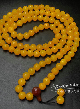 藏传天然糖润黄玛瑙圆珠项链文玩老玛瑙108颗百搭佛珠念珠锁骨链