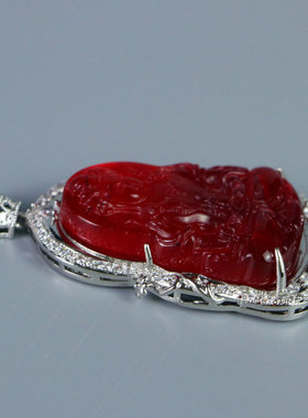 精品高冰种老翡翠长寿佛牌吊坠挂件红翡银包玉男女款翠玉项链挂坠