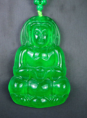 精品高冰帝王绿观音项链吊坠冰透缅甸满绿观世音正品本命玉佩百搭