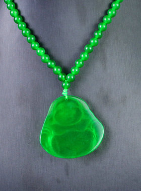 缅甸高冰种满绿翡翠玉佛公项链吊坠帝王绿弥勒佛玉佩男女款毛衣链