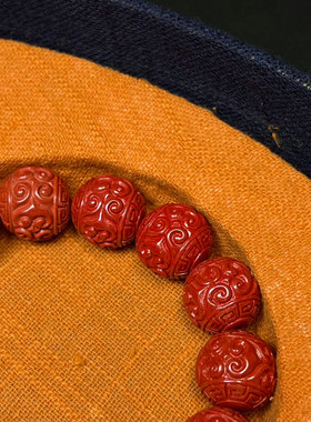 精品帝王红朱砂祥云纹圆珠手串手链高含量本命年佛珠念珠首饰套装