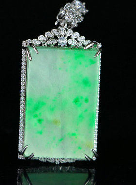 正品老翡翠帝王绿平安无事挂牌老坑飘花玉吊坠银镶嵌玉佩百搭挂坠