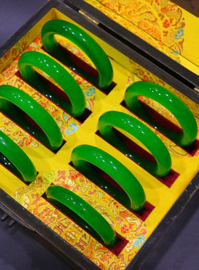 精品收藏级套装老翡翠帝王绿手镯老坑冰种料翠玉旺夫百搭款玉手环