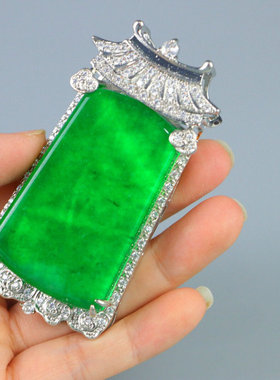 精品冰种老翡翠平安无事牌吊坠满绿镶嵌包银老翠玉吊牌百搭挂坠
