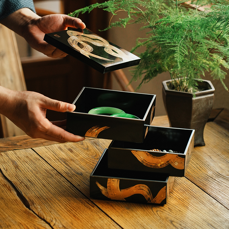 非遗漆器首饰盒高档精致轻奢高级感大容量大漆镯子手串手饰收纳盒 - 图1