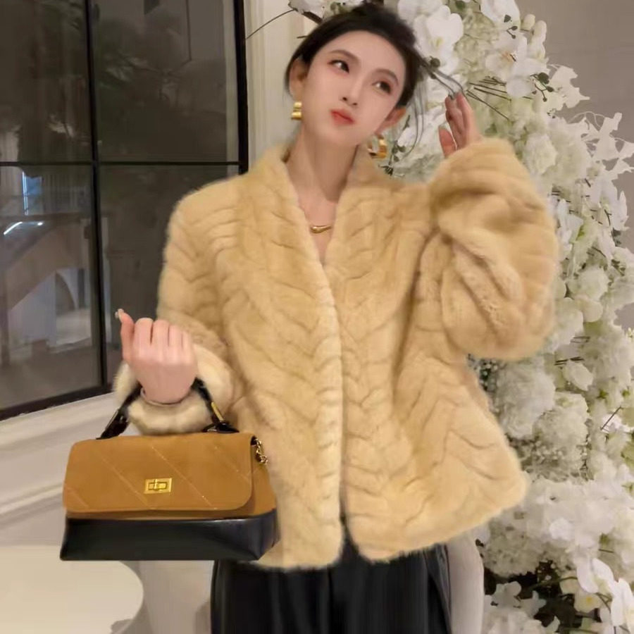 金叶貂温柔风羊羔毛短外套女加厚环保皮草高级感仿貂毛毛大衣冬季,淘宝优惠券,粉丝福利购,淘宝优惠卷