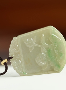 泼墨。天然翡翠A货   水头足  精雕 方牌玉佩吊坠  证书全（原2千