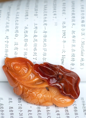 泼墨。天然A货红翡   立体雕锦鲤荷花   手把件/把玩件 （原3500