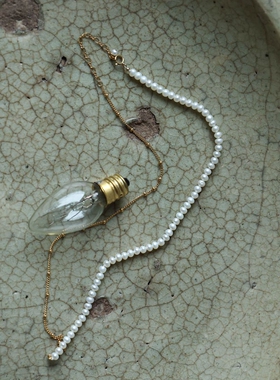 泼墨。淡水珍珠项链14K注金链