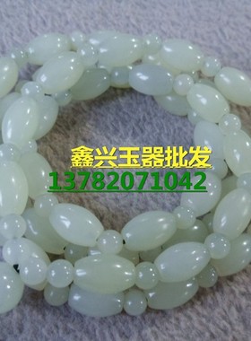 和田白玉米珠路路通关公观音项链