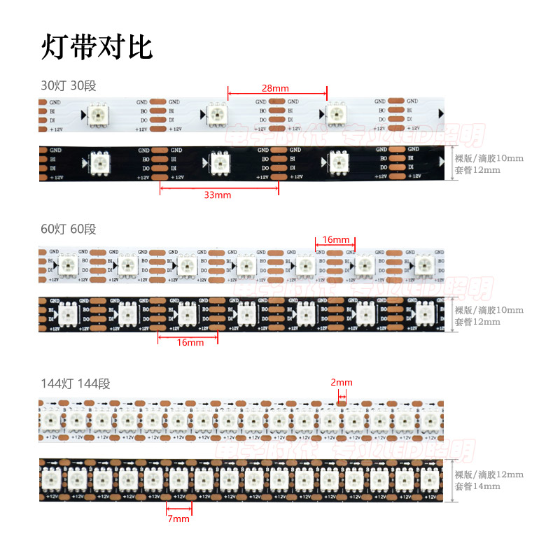 WS2815幻彩LED灯条12V内置IC断点续传5050RGB全彩软灯带单点单控 - 图1