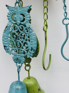 铸铁猫头鹰风铃复古白色杂货挂件