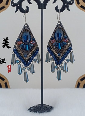 波西米亚复古民族风蓝色耳环手工饰品显脸瘦耳饰欧美长款耳坠