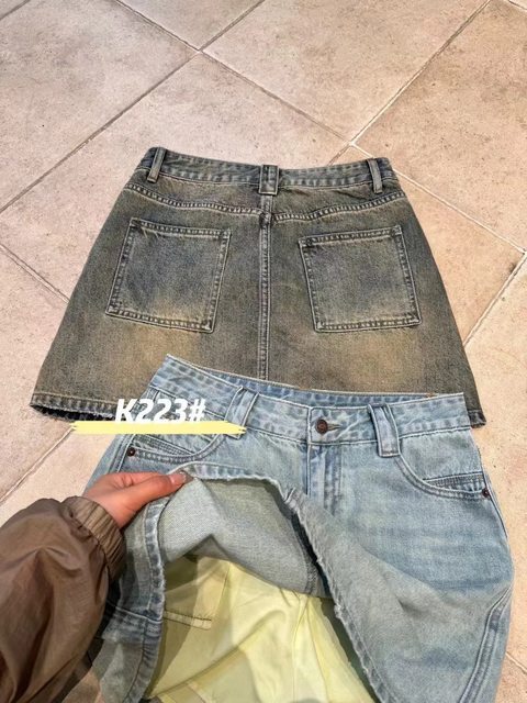 Plus size fat mm casual retro distressed denim skirt