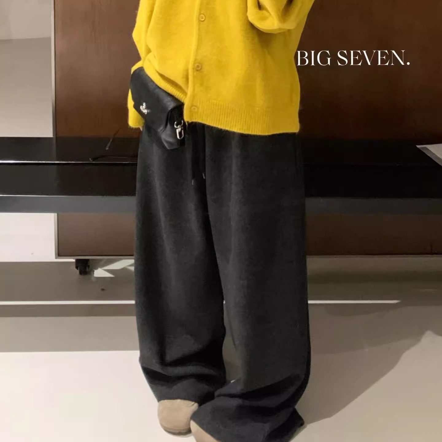 大7女21723冬季韩版宽松大码胖mm慵懒休闲仿羊绒抽绳直筒阔腿长裤,淘宝优惠券,粉丝福利购,淘宝优惠卷