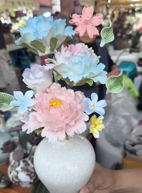 陶瓷牡丹仿真花束客厅摆件礼物
