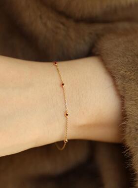 超细！！S925银镀14K金人工红宝石迷你手链简约精致高级气质女