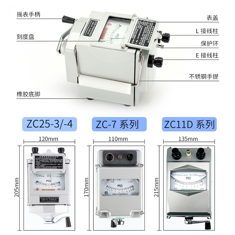 南京金川ZC25-3兆欧表500V1000V2500v电工摇表ZC-7绝缘电阻测试仪 - 图0