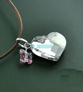 奥地利水晶蝴蝶吊坠项链玫红色