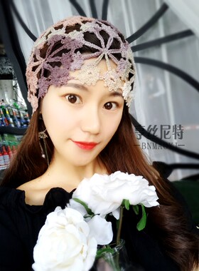 原创纯亚麻薄款透气梅花针织帽