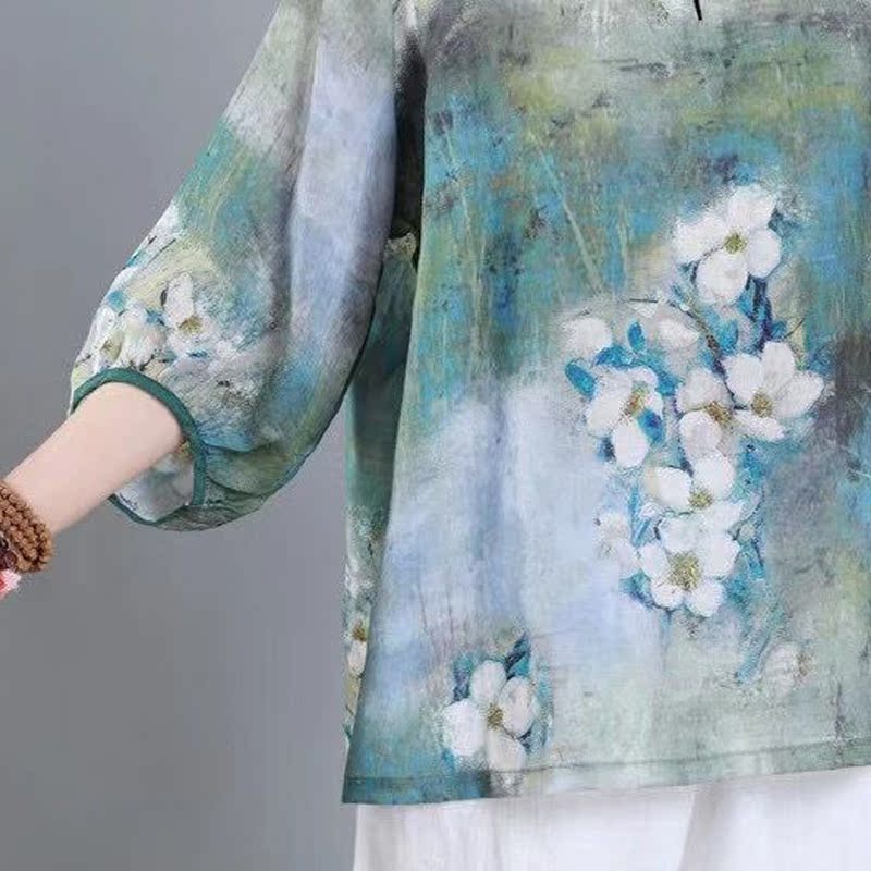 天丝麻夏文艺复古风百搭女上衣衬衫茶服薄原创