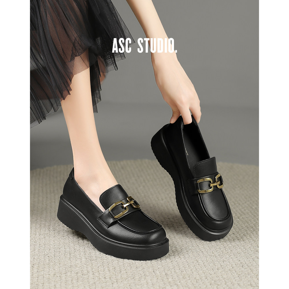 艾斯臣厚底增高乐福鞋女春秋新款英伦风百搭小皮鞋时尚单鞋,淘宝优惠券,粉丝福利购,淘宝优惠卷