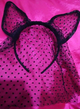 公主风蕾丝花边拼接波点猫耳朵