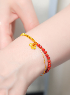 老克勒黄金南红平安喜乐手链足金