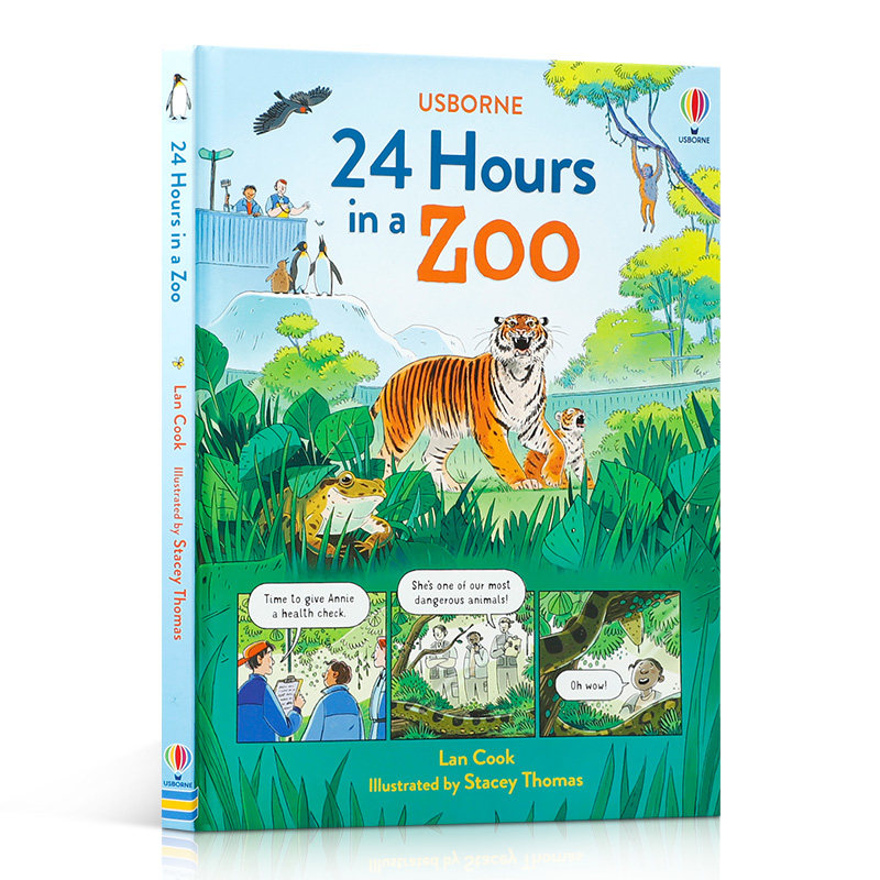 英文原版 24 Hours in a Zoo在动物园里的24小时 10-14岁儿童启蒙认知动物保护 丰富插图 动物知识百科科普 精装绘本