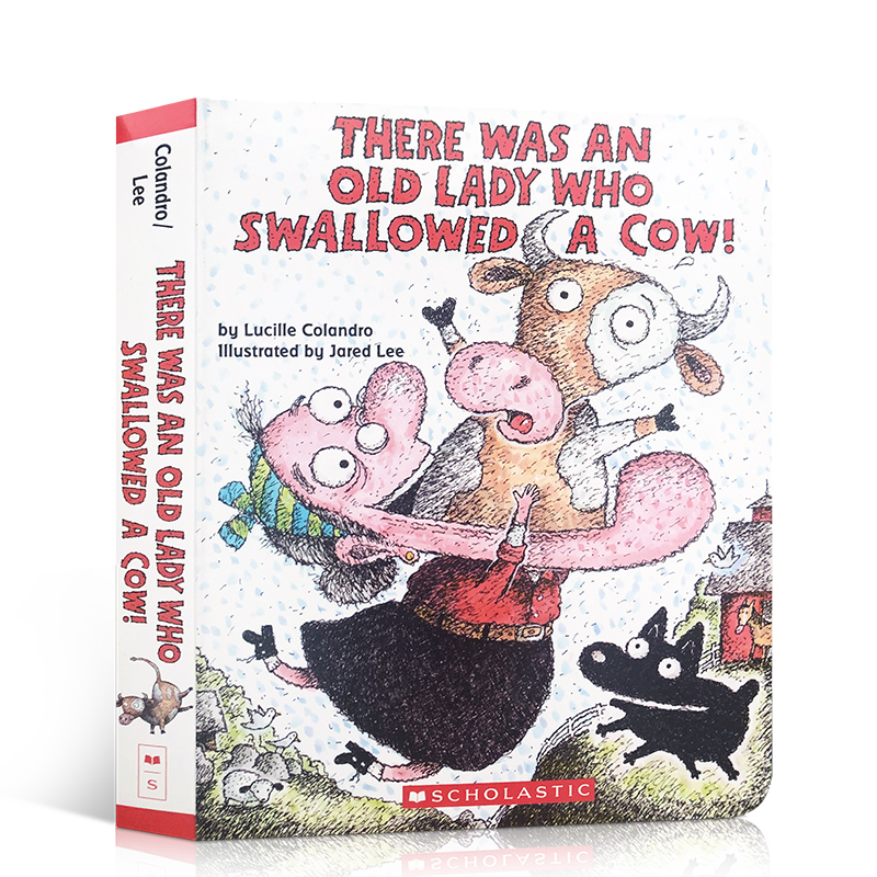 There Was an Old Lady Who Swallowed a Cow!有一个老妇人吞了一头牛英文原版纸板书低幼儿童启蒙趣味图画故事书睡前读物 3-6岁-图3