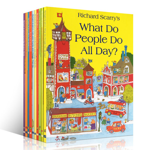 斯凯瑞金色童书绘本Richard Scarry轱辘咕噜转忙忙碌碌的好忙好忙小镇what do people do all day我的第一本书含全集中第一辑-图3