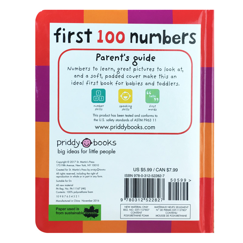 英文原版绘本 First 100 Numbers 图解字词典初级入门100个数字 1-3岁宝宝启蒙单词 正版纸板书 不怕撕咬 可搭 100 animals words - 图0